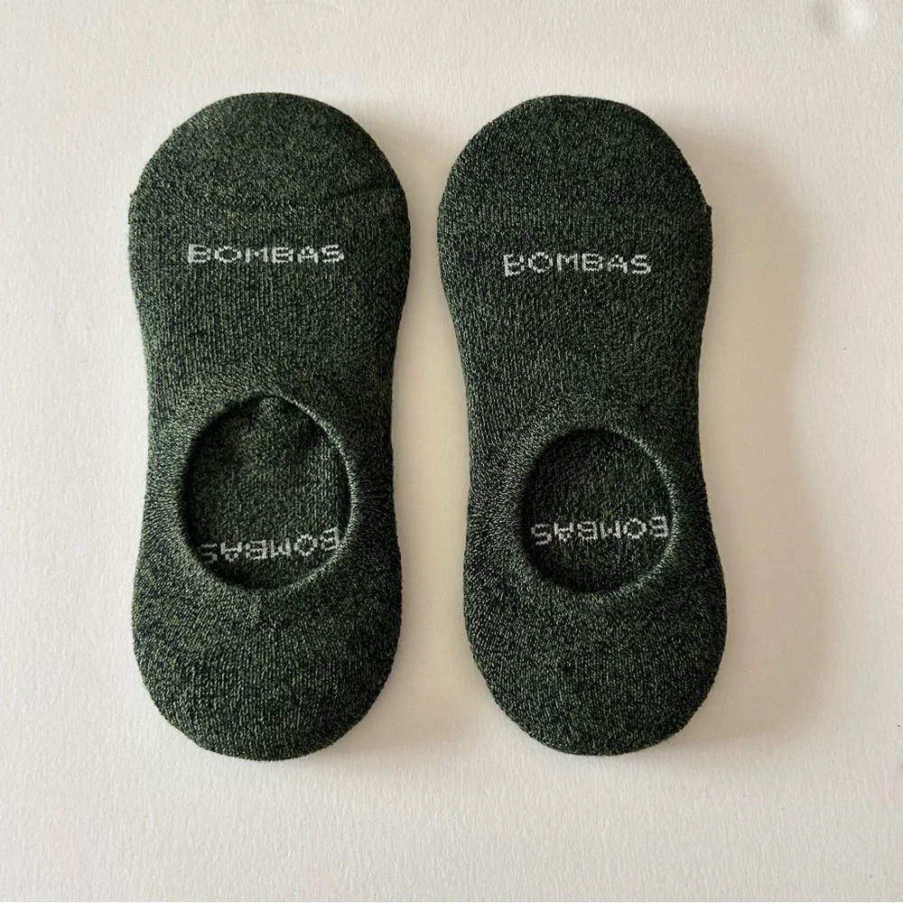 Bombas 2 pair New No Show Cushioned Sock Medium Green Heather Black Cotton Blend